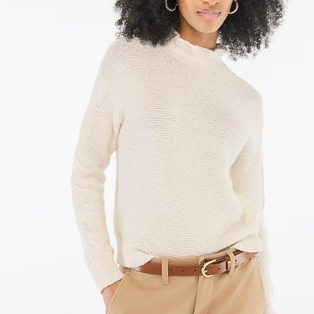 J crew ivory Mockneck cable-sleeve sweater